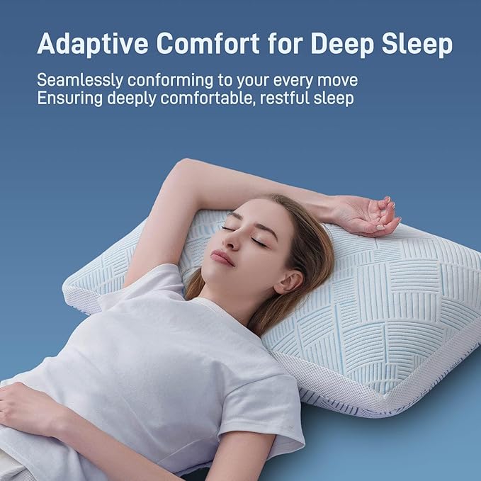 Alkyonos Shredded Memory Foam Cooling Soft Bamboo Viscose Pillow Queen Size, Adjustable Hypoallergenic Hotel Quality Pillow for Stomach, Back and Side Sleeper, Oeko-TEX Certified