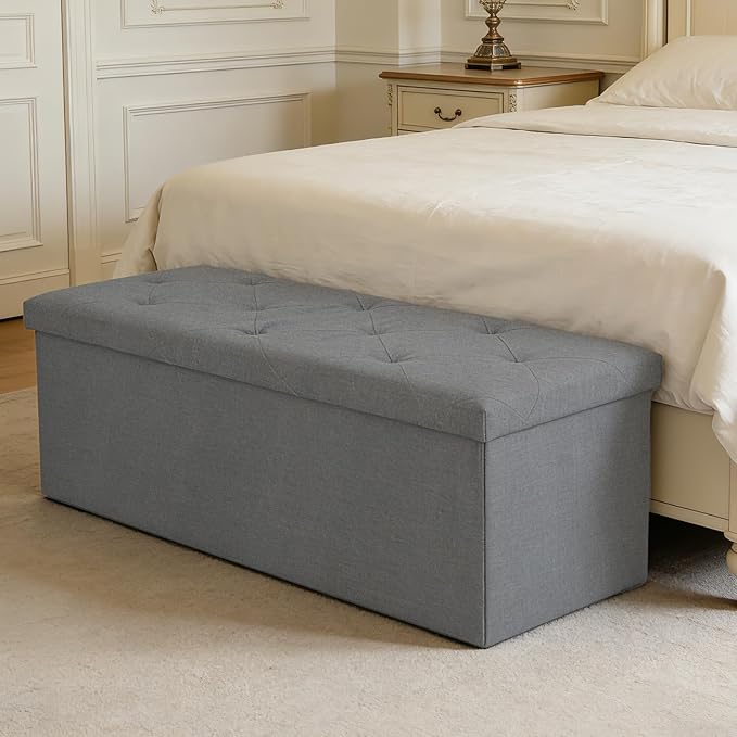 43 Inch Foldable Storage Ottoman Bench,with 35 Gallon Hidden Storage,Folding Foot Rest Ottoman,End of Bed Bench,660lbs Load Capacity,Easy Assemble for Living Room,Bedroom,Entryway