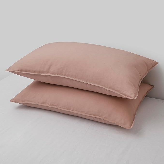 CHUFFED Linen Pillowcases 2 Pack 100% Linen Standard Pillow Cases, Breathable and Cooling Washed Pillowshams with Zipper Closure, 20x36 Inches,Pink