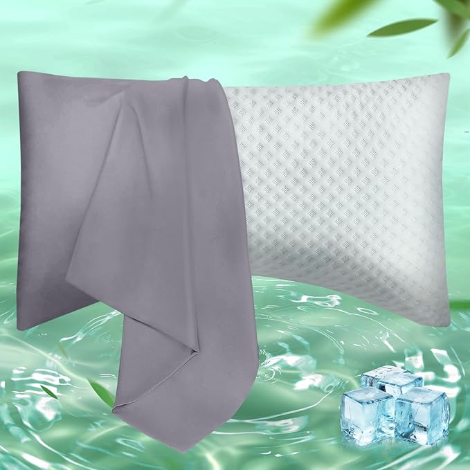 Curved Pillow Case King Size, Side Sleeper Pillow Cases Cover Cooling Rayon Derived from Bamboo with Zipper for hot Sleepers Hair and Skin, Breathable Silky Soft Pillowcase 1 Pack 20 * 36 Inches