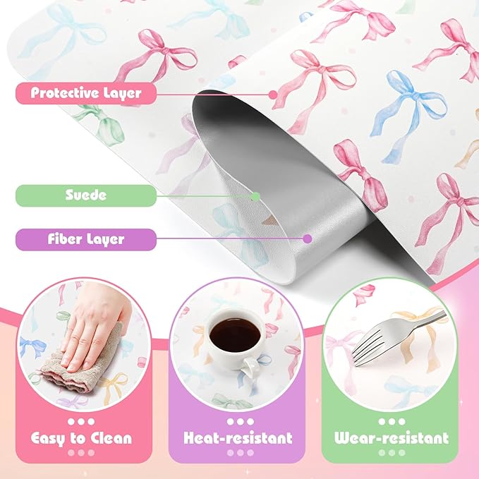 Teenyyou Coquette Bow Makeup Mat for Vanity Top Protector Graduation Gift Dual Side Leather Desk Mouse Pad Girly Waterproof Nonstick Dressing Accessories for Women Home Office(Colorful,15.7"x31.5")