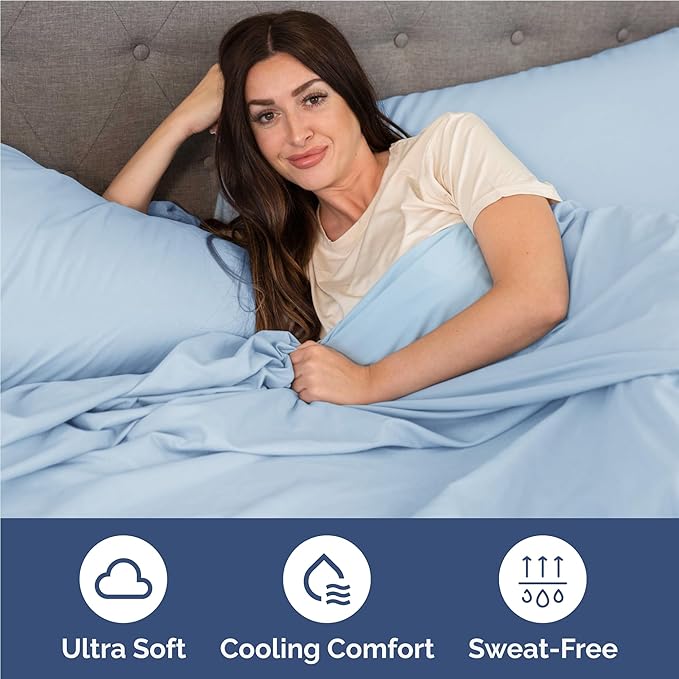 Full 6 Piece Sheet Set - Comfy, Breathable & Cooling - Hotel Luxury Bedding for Women, Men, Kids, Teens & Children - 1 Flat & 1 Fitted Sheet & 4 Pillowcases w/ Deep Pockets - Wrinkle Free - Baby Blue