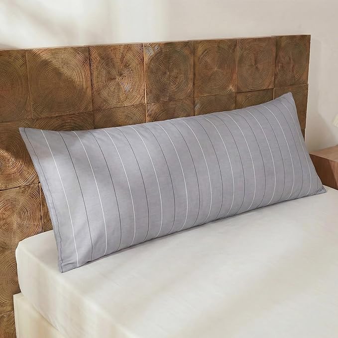 Merryword Striped Body Pillow Cover 20x54inches, 100% Cotton Long Pillowcase, Gray Striped Pillowcase, Luxury Linen Like Pillowcase, Soft Breathable Pinstripe Pillow Case, 1-Piece