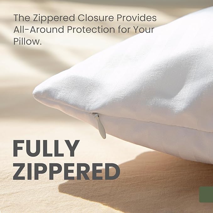 4 Pack King Size Pillow Protectors with Zipper, Oeko-TEX Certified Pillow Covers, Luxury Hotel Quality Pillow Cases, Soft Breathable, Machine Washable, 20 x 36
