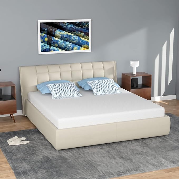 FDW | 5 Inch Queen Mattress | Medium Firm | Gel Memory Foam Mattress | White | Bed in a Box, CertiPUR-US Certified | Pressure Relief, Cooling Ventilated Foam | Washable Removable Cover
