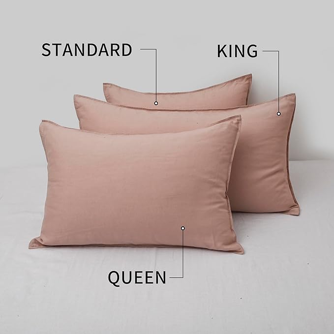 CHUFFED Linen Pillowcases 2 Pack 100% Linen Standard Pillow Cases, Breathable and Cooling Washed Pillowshams with Zipper Closure, 20x36 Inches,Pink