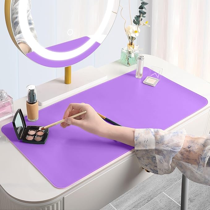 Makeup Mat for Vanity to Protect Desk Top 23.6 x 11.8 in, Dual-Sided Makeup Mat, Easy to Clean Desk Pad - Waterproof and Oilproof Vanity Accessories (Purple and Pink)