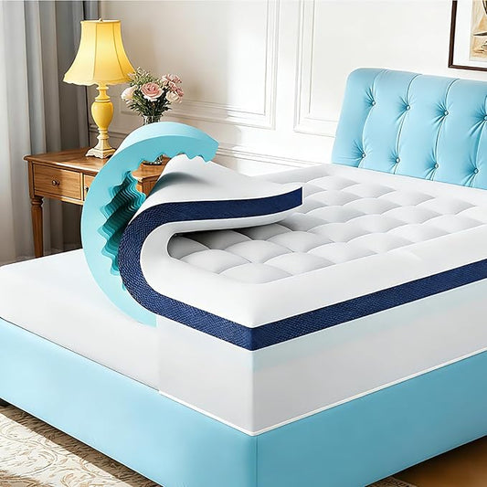 4 Inch Memory Foam Dual-Layer Mattress Topper Queen Size - 2Inch 1000GSM Quilted Pillow Top with Down-Alternative + 2Inch 5-Zone Egg Crate Memory Foam (King, 78"x80")