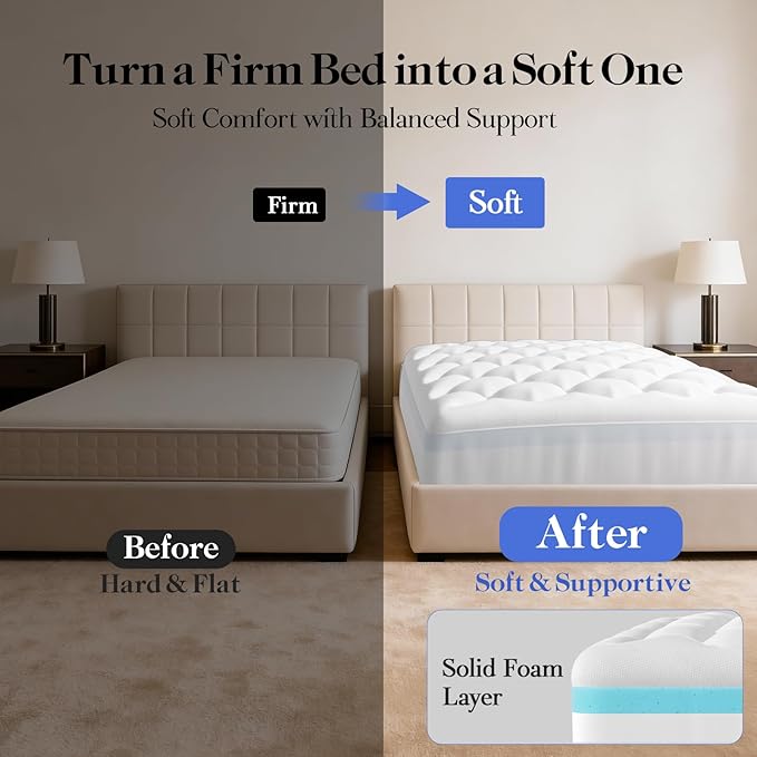 OhGeni Cooling 4 Inch Twin XL Dual Layer Mattress Topper, 2 Inch Gel Memory Foam,2 Inch Soft Pillow Top Pad, College Dorm Essentials Bedroom Mattresses Cover, Comfortable Sleep and Back Pain Relief
