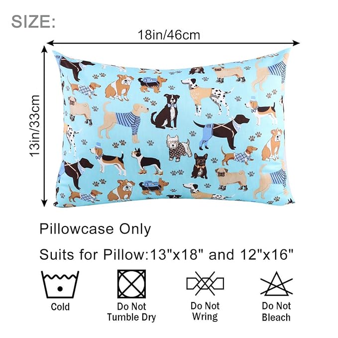 Cloele Kids Toddler Pillowcase Envelope Travel Pillowcase Baby Pillow Cover Fits Pillows Sized 12x16 or 13x18-1 Pack Soft Children’s Bedding Pillowslip Case for Boys and Girls - Blue Dog