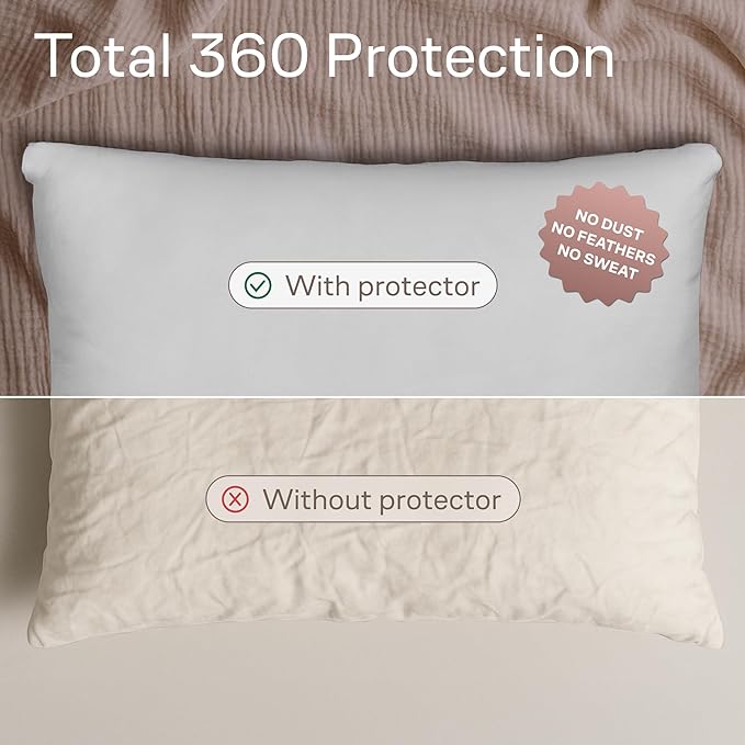 Ultra Soft Pillow Protectors with Zipper Queen Size - Set of 4 Breathable Pillow Covers - 100% Protection Against Stains, Dust & Dirt - Machine Washable (Light Gray)