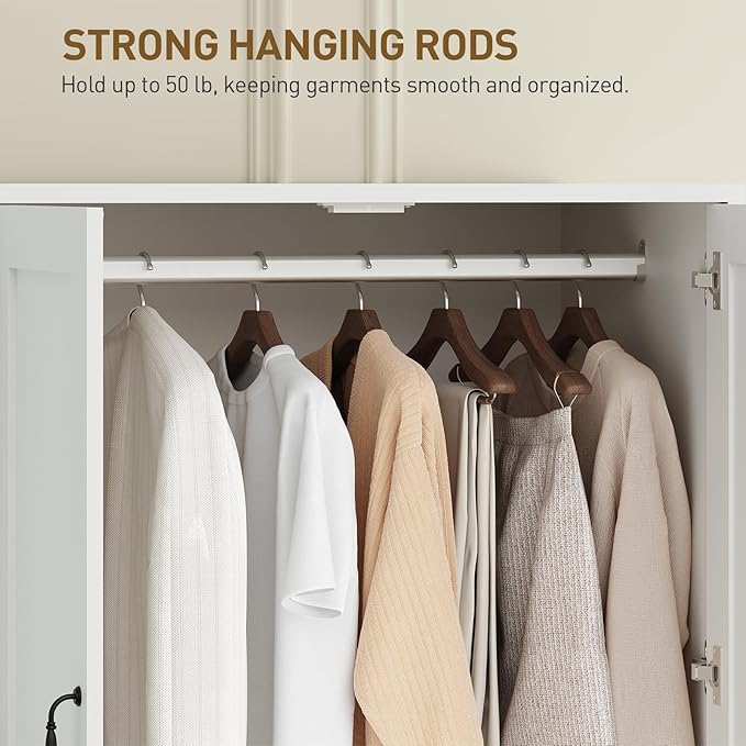 RALGEND Armoire Wardrobe Closet with 3 Drawers, 5 Doors Wardrobe Cabinet for Bedroom, 70.9" Bedroom Armoire with Hanging Rod, Large Capacity Storage Wardrobe Armoire, Clothing Storage Closet, White