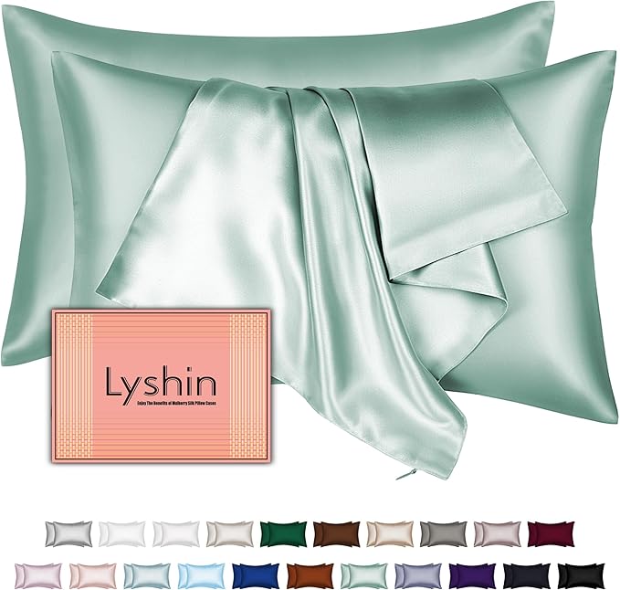 Silk Pillow Cases 2 Pack King Size with Hidden Zipper, Mulberry Silk Pillowcase for Hair and Skin, Smooth and Soft Breathable Cooling Silk Satin Pillowcase Set of 2, Gifts for Women，Sage Green