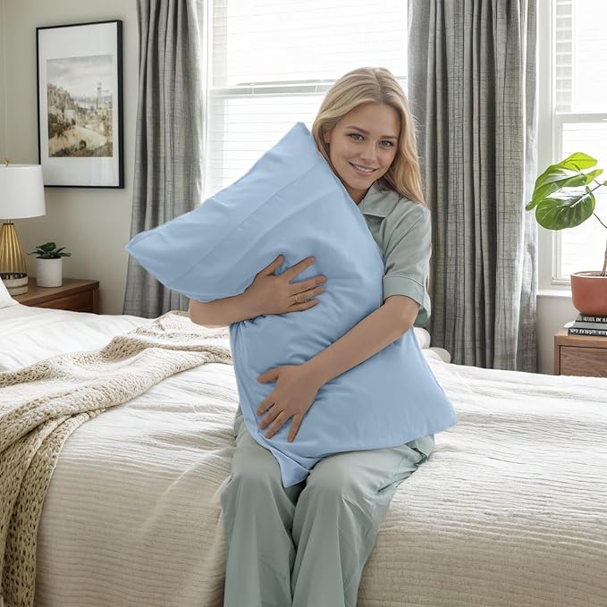 Pillow Cases King Size 2 Pack, Bamboo Rayon Cooling Pillowcases with Envelope Closure, Cool Breathable Pillow Case for Hot Sleepers & Night Sweats, 20x40 inches,Aqua Blue