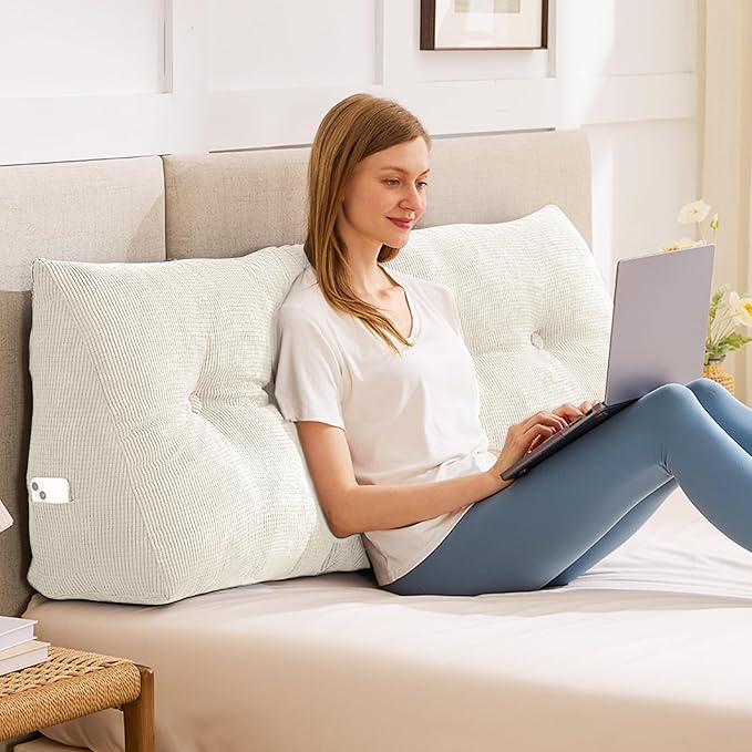IASEAHK Headboard Pillow King, Triangle Pillows for Headboard, Head Board Backrest Wedge Pillow for Reading Sitting Working, Daybed Pillows with Removable Cover for Bed Dorm Sofa, Beige