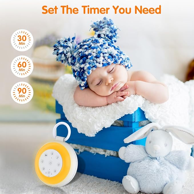 Portable White Noise Sound Machine for Baby, Kids, Adults Sleep - 24 Soothing Natural Sounds, 7 Color Night Light, Portable Wireless Bluetooth Pillow Speaker for Home, Travel, Nursery, Office