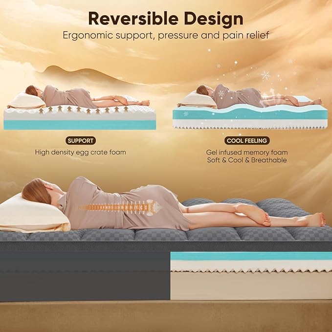 California King Size Mattress Topper, 4.5 Inch Memory Foam Mattress Topper for Back Pain - 2.5" Cooling Gel Memory Foam + 2" Pillow Top Mattress Pad Cover, Soft and Supportive, Dark Gray