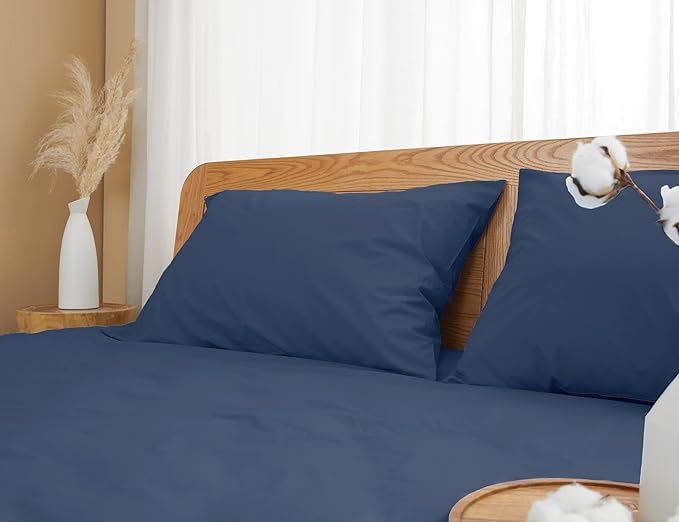 Pillow Cases, Standard Queen Size Cotton Percale Weave Pillowcases, Pre-Shrunk Breathable and Hypoallergenic Pillowcases, Set of 2 (2 Piece Standard/Queen 20 Inch x 30 Inch, Crown Blue)