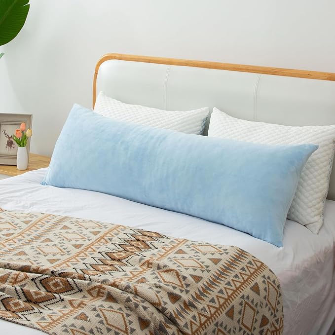 1 MIDDLE ONE Body Pillow, Memory Foam Body Pillows for Adults Sleeping, Long Pillow for Bed, Big Large Firm Full Body Pillow for Side Sleeper, 20x54 Inch, Light Blue