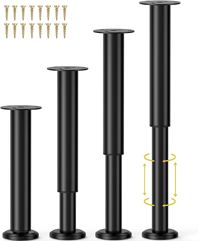 Wlrrcwdttc 4 Pcs Adjustable Bed Center Support Legs 10-17 inch for Bed Frame/Bed Center Slat, Metal Adjustable Furniture Legs for Bed/Cabinet/Sofa/Dresser/Couch/Table,Heavy Duty Bed Replacement Legs