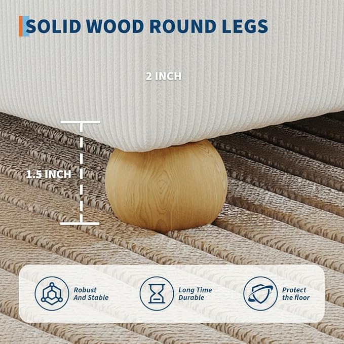 GarveeHome Queen Size Cloud Bed Frame，Corduroy Low Bed Frame Without Headboard, Thick Fabric Upholstered Platform Bed, Solid Wood Legs, No Box Spring Needed, Never Squeak, Easy Assembly, White