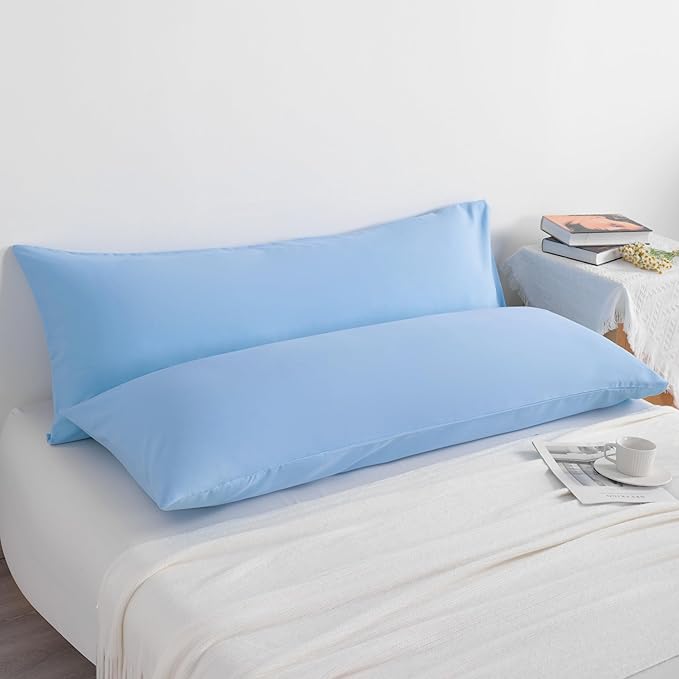 NTBAY Body Pillow Cases Set of 2, 2 Pack Brushed Microfiber 20x54 Pillow Cases, Soft, Wrinkle, Fade, Stain Resistant Sky Blue Pillow Cases with Envelope Closure, 20x54 Inches, Sky Blue