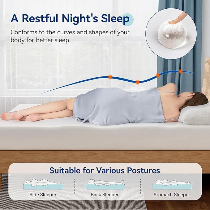Amazon Basics Medium Firm Memory Foam Mattress, Breathable, 8 Inch, Queen, White/Grey