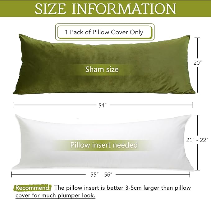 StangH Soft Velvet Body Pillow Covers - Olive Green Body Pillow Pillowcase for Babies Pregnancy All Seasons Suitable for Bed/Couch/Sofa/Reading/TV, 20 x 54-inch, 1 Piece