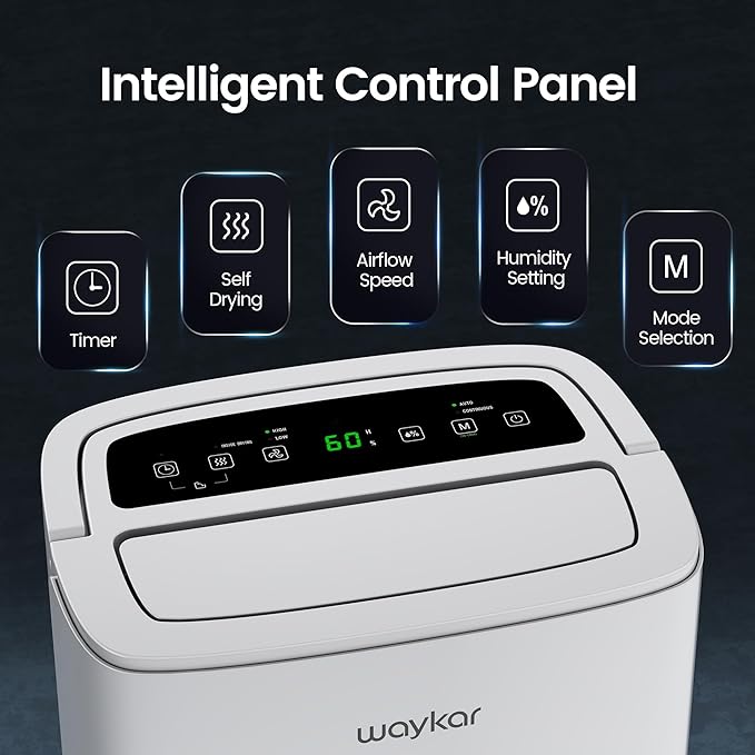 Waykar Max 80 Pint/D(Standard 62Pint/D) Energy Star Home Dehumidifier for Spaces up to 5,000 Sq. Ft, Ideal for Basement, Bathroom and Large Room with Drain Hose, Portable, Auto Defrost and Self-Drying