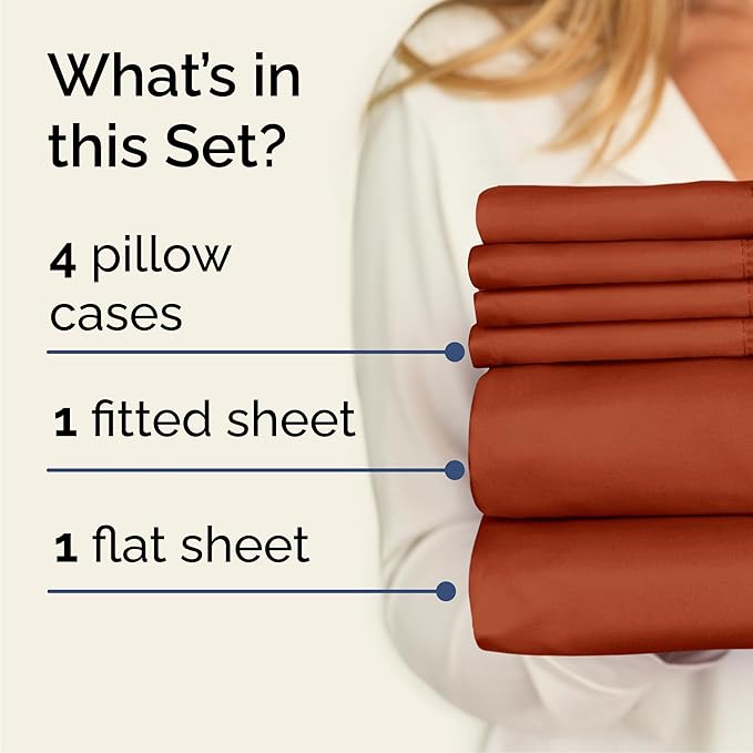 Cal King 6 Piece Sheet Set - Comfy, Breathable & Cooling - Soft Hotel Luxury Bedding for Women, Men, Kids, Teens and Children - 1 Flat & 1 Fitted Sheet & 4 Pillowcases with Deep Pockets - Terracotta