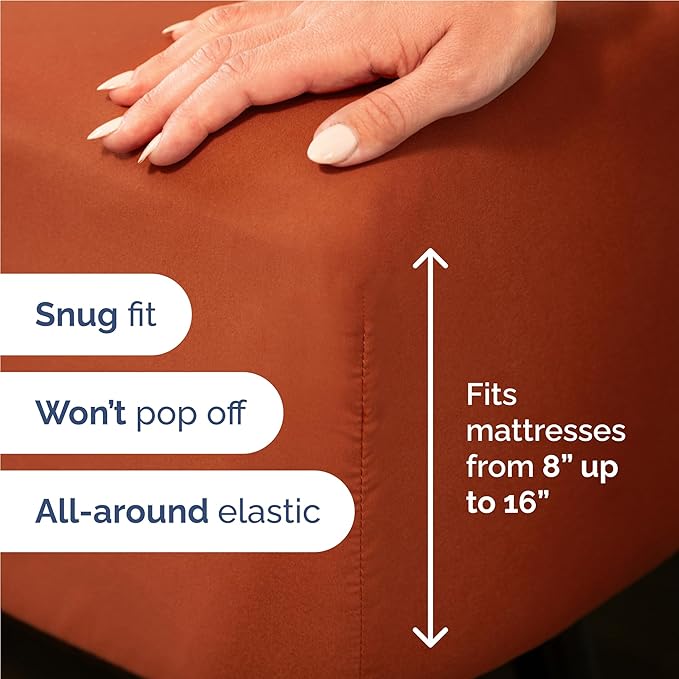 Full Size 4 Piece Sheet Set - Comfy Breathable & Cooling Sheets - Hotel Luxury Bed Sheets for Women and Men - Deep Pockets, Easy-Fit, Soft and Wrinkle Free Sheets - Terracotta Oeko-Tex Bed Sheet Set