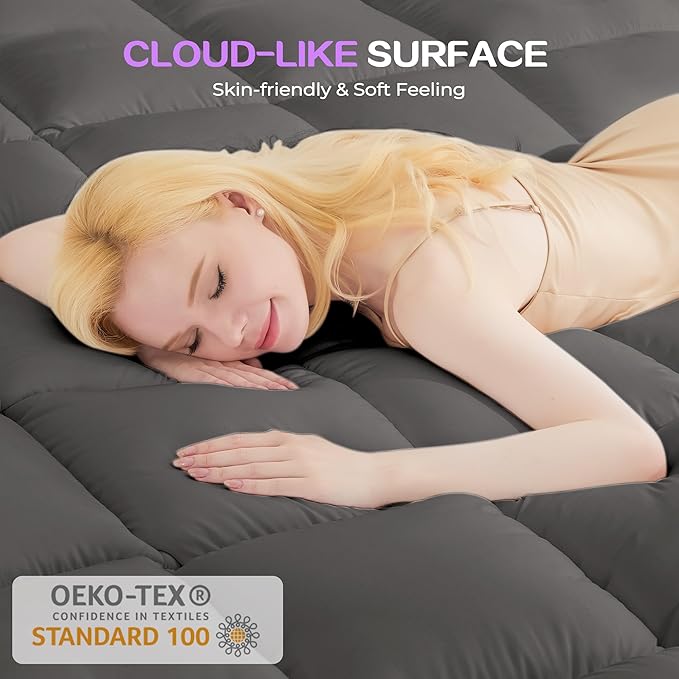 SINWEEK Dual Layer 5 Inch Memory Foam Mattress Topper Twin Size, 2 Inch Gel Memory Foam Plus 3 Inch 1450 GSM Down Alternative Quilted Pillow Top Mattress Pad Cover, Dark Gray