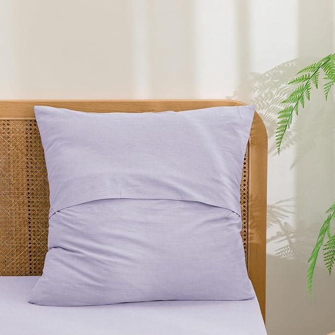 BESTOUCH 100% Washed Cotton Pillowcase for Hair and Skin Linen Feel Soft Comfortable Breathable 2 Set Pillow Case with Envelope Closure Solid Taro Purple Euro 26x26 Inches