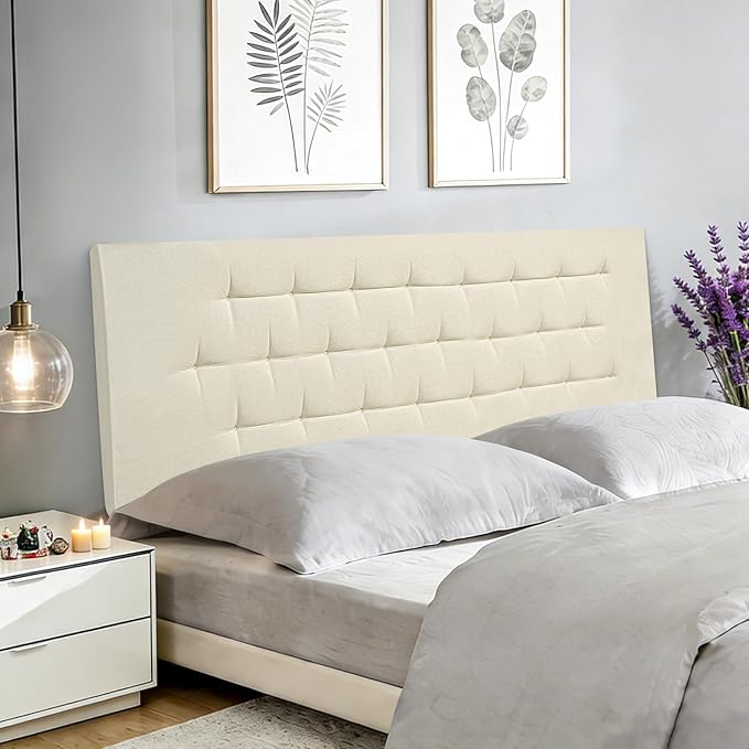 Upholstered Headboard Queen Size, 59" x 23" Easy No-Tools Wall Mounted Bed Headboards, Modern Linen Button Diamond Tufted Design, Beige