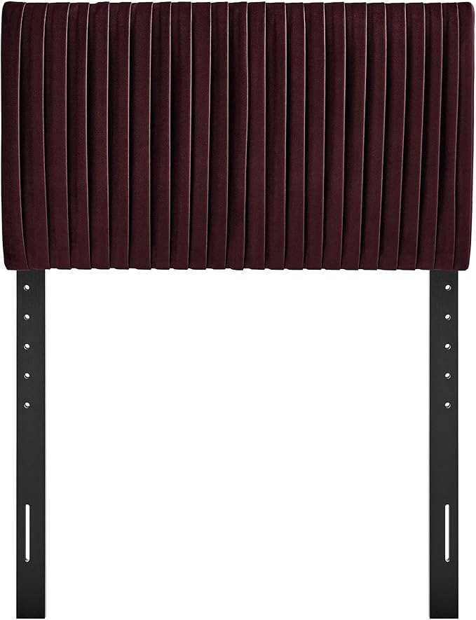 Modway Eloise Twin Velvet Headboard with Ruched Details in Mulberry - Modern Bed Headboard Only with Stain-Resistant Performance Upholstery, Height-Adjustable Mount