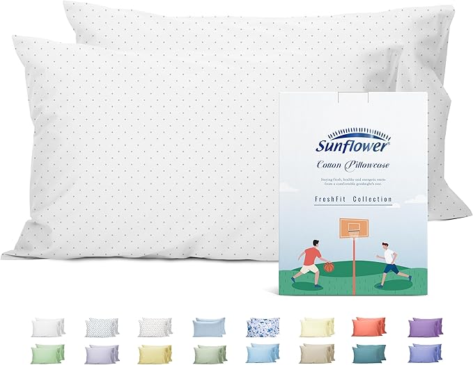 Sunflower Queen Pillowcases Set of 2, 100% Cotton Queen Size Pillow Cases 2, 20×30 inches Powder Dots, Soft and Breathable