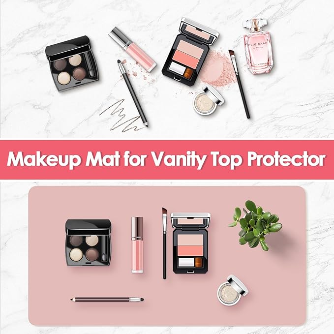 Makeup Mat for Vanity to Protect Desk Top 39.4 x 11.8 in, Dual-Sided Makeup Mat, Easy to Clean Desk Pad - Waterproof and Oilproof Vanity Accessories (Pink and Silver)