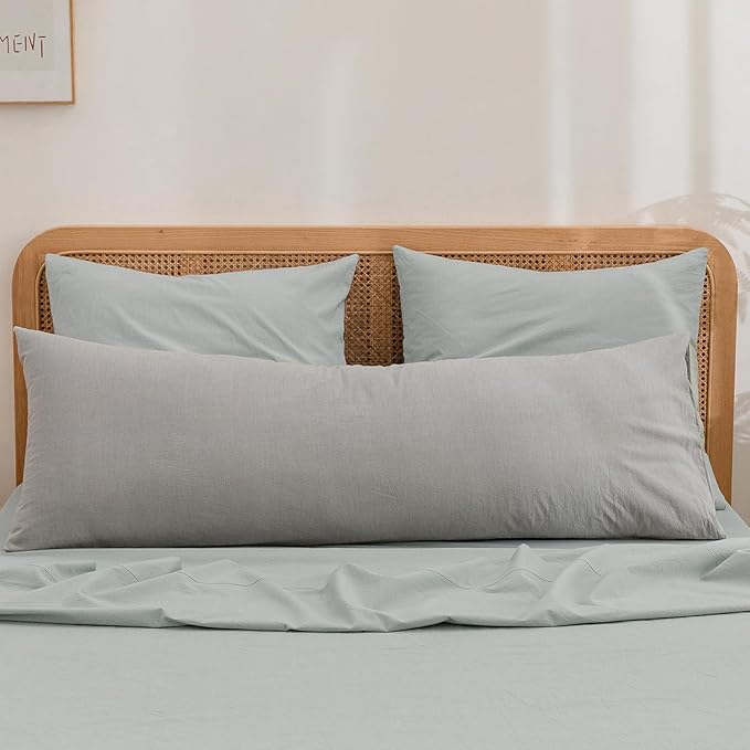 BESTOUCH 100% Washed Cotton Pillowcase for Hair and Skin Linen Feel Soft Comfortable Breathable 2 Set Pillow Case with Envelope Closure Solid Northern Droplet Grey 26x26 Inches