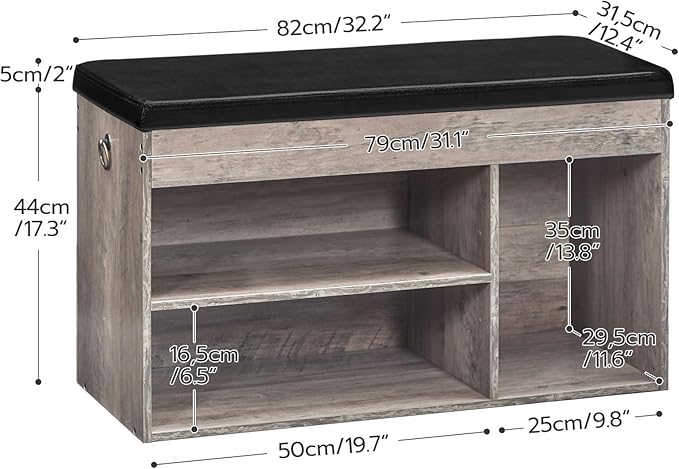 HOOBRO Shoe Storage Bench with Cushion, 32.3'' Entryway Bench with Lift Top Hidden Storage and Adjustable Shelves, Wooden Shoe Rack Bench for Entryway Bedroom, Rustic Brown and Black BG40HX01