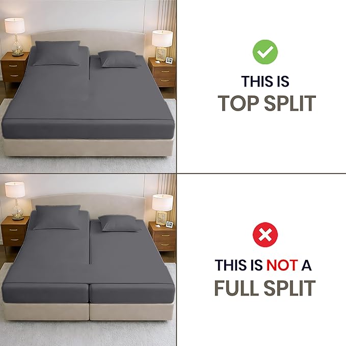 SGI bedding 28" Cal King Split Top Flex Head Sheet 100% Egyptian Cotton Sheet Set 1000 Thread Count Flex Top Sheet for Adjustable Bed 4Pc Sheet Set 15" Deep Pocket for Sleep Number Bed - Dark Gray