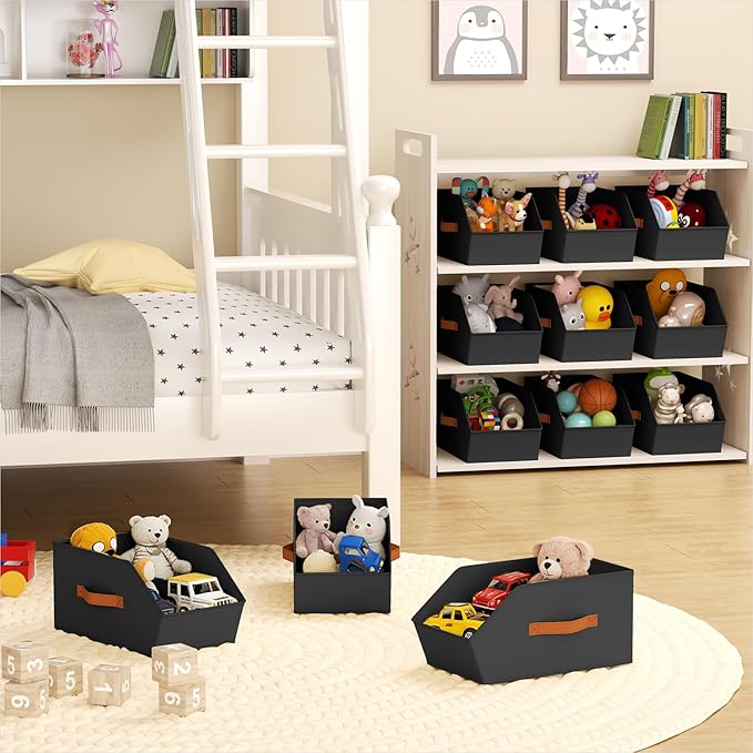 Homsorout Large Closet Storage Cubes - Closet Storage Bins with Dual Handles for Clothes, Towels, Toys, Shelf Organizer Bins for Bedroom, Nursery, Shelves, Small Spaces, Black, 3 Pack