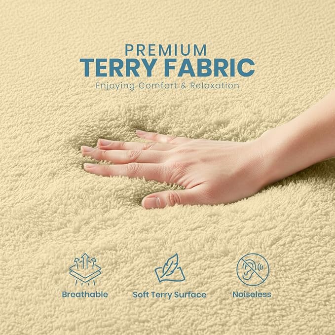 King Size Mattress Protector Waterproof, Premium 200 GSM Terry Mattress Cover, Soft & Breathable Bed Cover, Fitted Sheet Style Stretchable Deep Pockets 17" by Utopia Bedding (Beige)