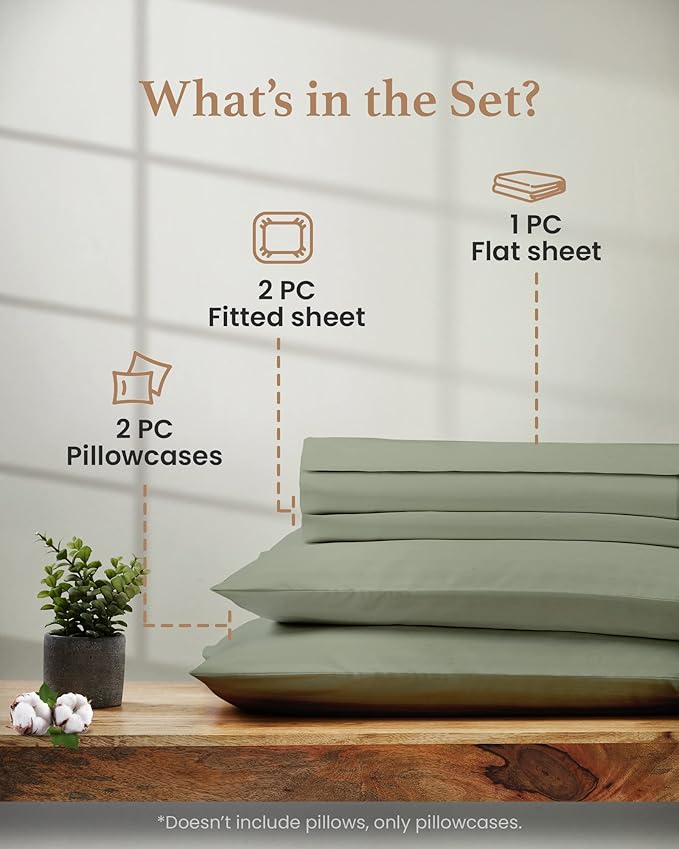 Good Sleep Bedding Split King Sheets Sets for Adjustable Bed, 5 Piece, 100% Egyptian Cotton Sheets for Adjustable Beds, Sateen Weave, Ultra-Soft, 16" Deep Pocket BedSheets - Sage