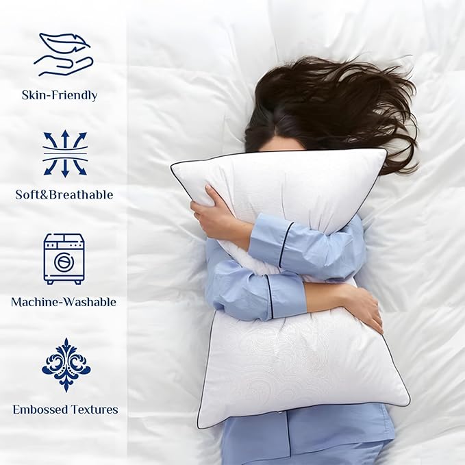 JOLLYVOGUE King Size Pillows Set of 4 for Sleeping, Soft and Supportive Bed Pillows with Down Alternative Filling for Side and Back Sleepers, Hotel Collection