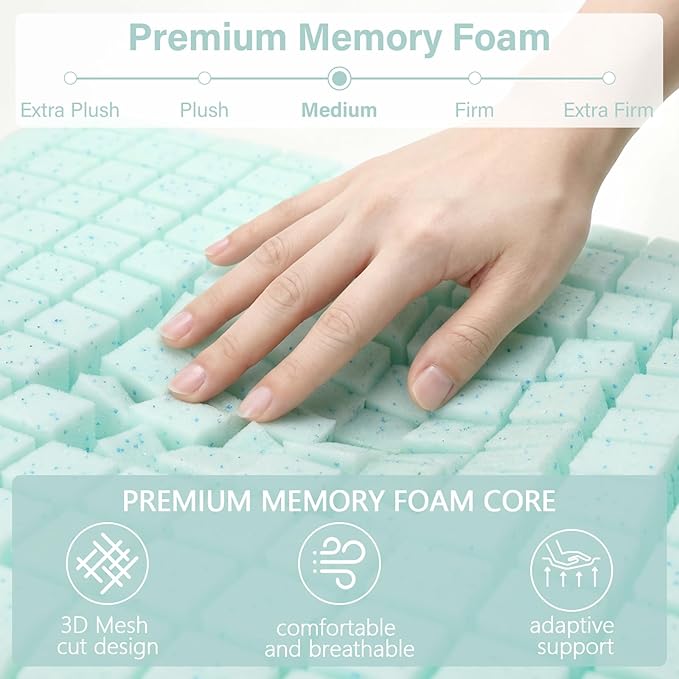 Cooling Memory Foam Pillow, Bed Pillow, Medium Soft Feel Neck Pillow for Sleeping, Memory Foam Pillows for Sleeping Side, Back & Stomach Sleepers, Breathable & Removable Cover