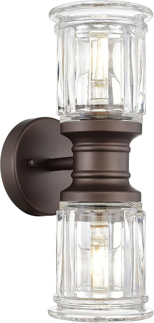 Rustic Wall Sconces, HWH Farmhouse Sconce Wall Lighting in Oil-Rubbed Bronze Finish, 2-Light Indoor Up Down Wall Light for Bathroom, Bell-Shaped Clear Glass, 5HZG106B-2W ORB