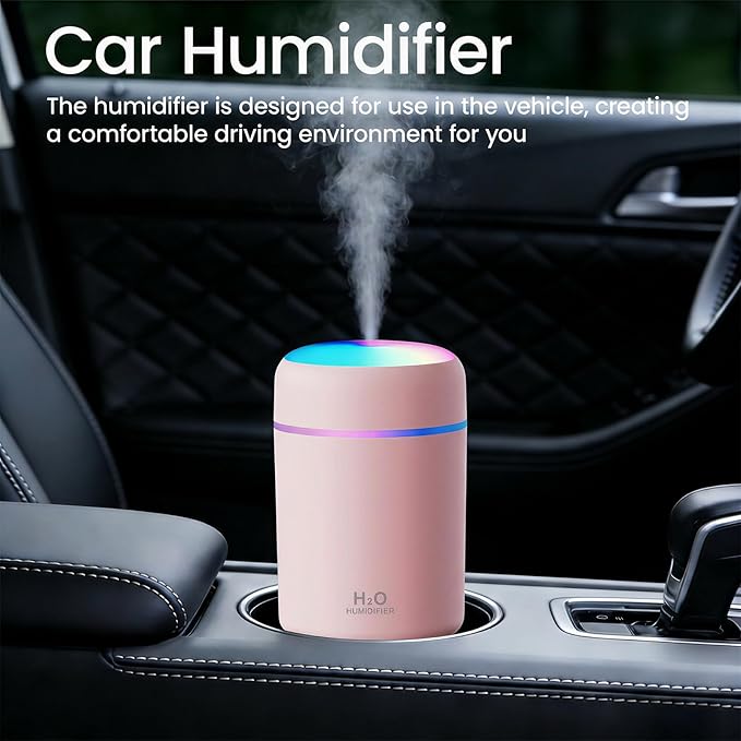 Portable Colorful Cool Mini Humidifier,Aroma Essential USB Personal Desktop Humidifier, for Bedroom, Office & Car(300ml, White) (pink)