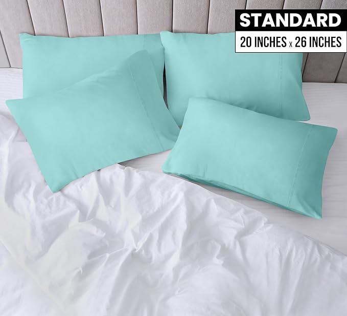 Utopia Bedding Standard Pillow Cases - 4 Pack - Envelope Closure - Soft Brushed Microfiber Fabric - Shrinkage and Fade Resistant Pillow Covers Standard Size 20 X 26 Inches (Standard, Spa Blue)