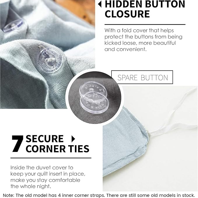 Simple&Opulence 100% Linen Duvet Cover Set 3pcs Basic Style Natural French Washed Flax Solid Color Soft Breathable Farmhouse Bedding with Button Closure - Dusty Blue, Full