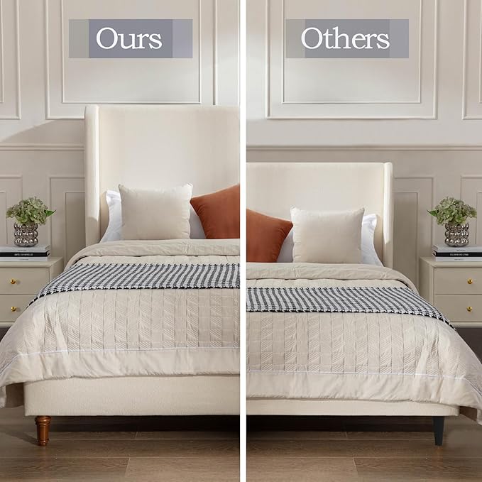 GDFStudio Tall Headboard Upholstered Bed,King Size Platform Bed Frame with Headboard Wingback,54" High No Box Spring Needed Easy Assembly Elegant Simplicity Ivory Boucle